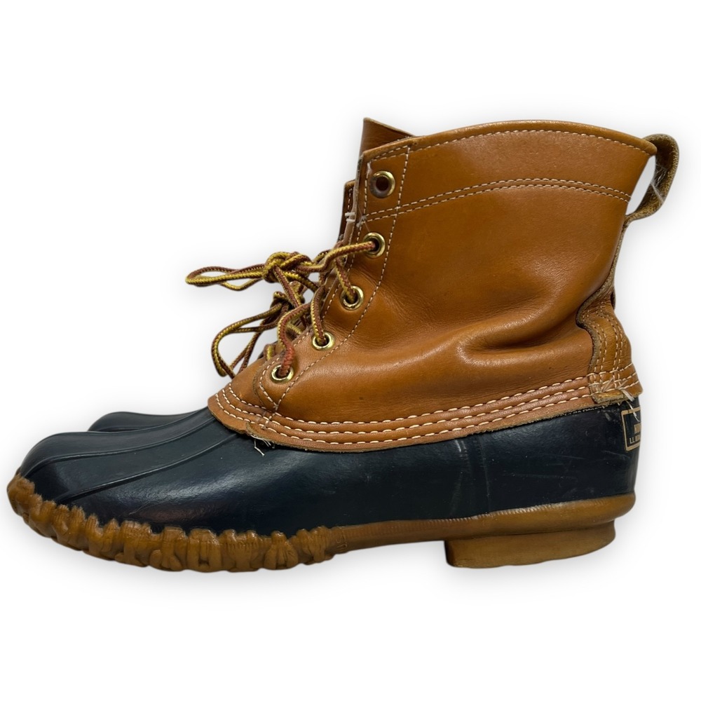 VTG LL Bean Boots Mens 9 LM Leather Blue Rubber‎ Made USA Duck Hunting Shoes